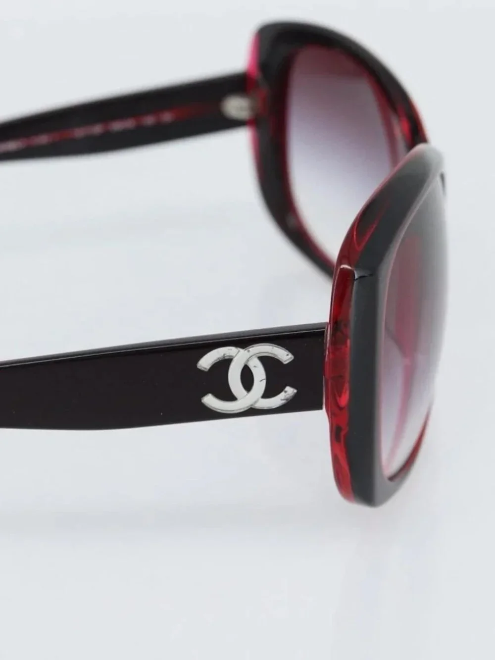 CHANEL COCO Mark Sunglasses Plastic Red CC Auth 186282M